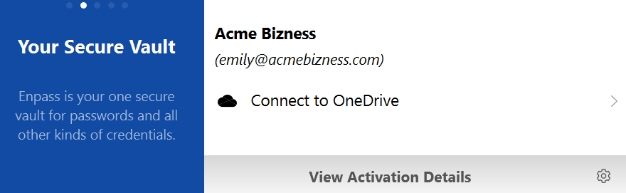 On the welcome screen connect Enpass to your Business OneDrive